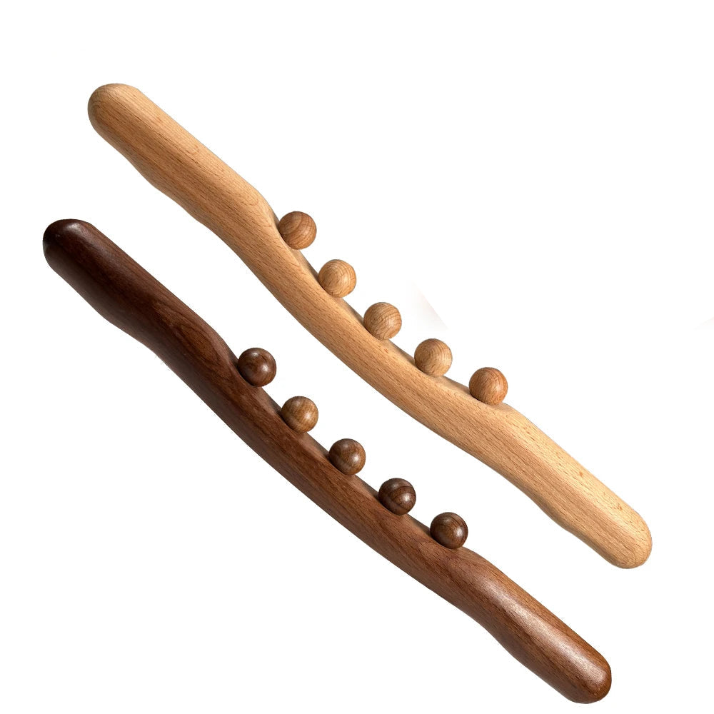 1Pcs Guasha Wood Stick Massage Tool,5 Beads